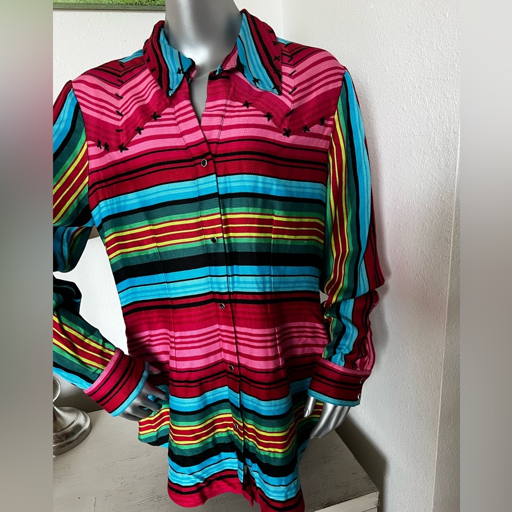 Roja Serape Saltillo striped western snap closure shirt tunic Cowgirl